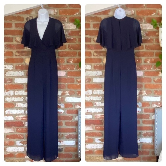 New Vince Camuto Blue Chiffon Capelet Jumpsuit size 0 - Picture 2 of 7